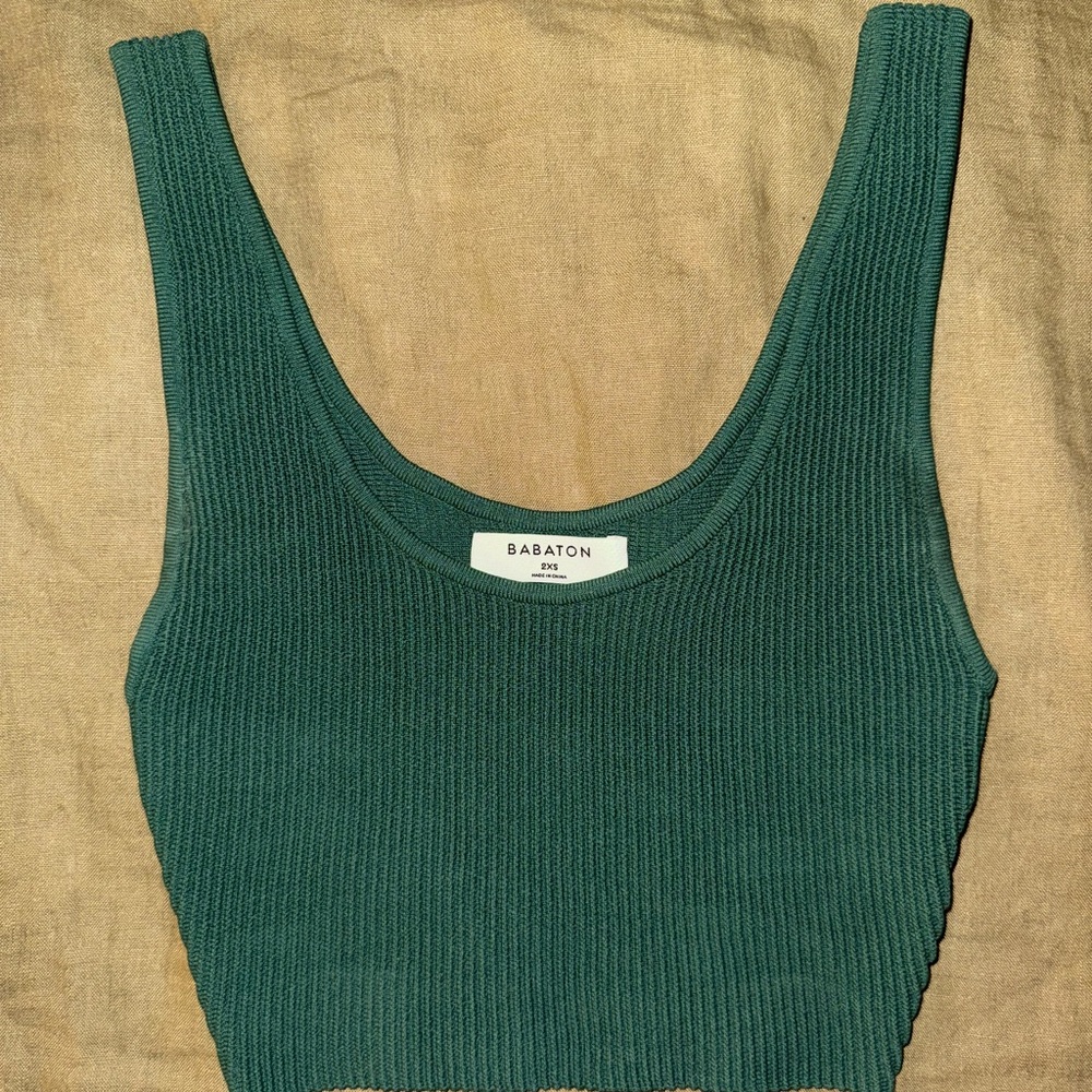 Aritzia Babaton Green Ribbed Tank Top